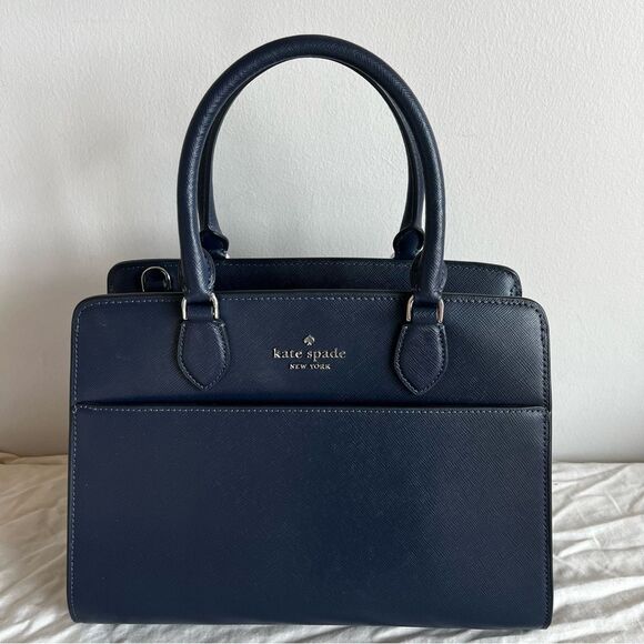 kate spade Handbags - KATE SPADE Navy Blue Madison Medium Saffiano Leather Tote Handbag